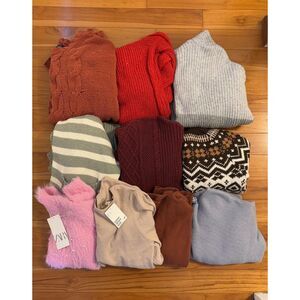Women 10 Pieces Fall/Winter Sweater and Dress Mixed Size Bundle